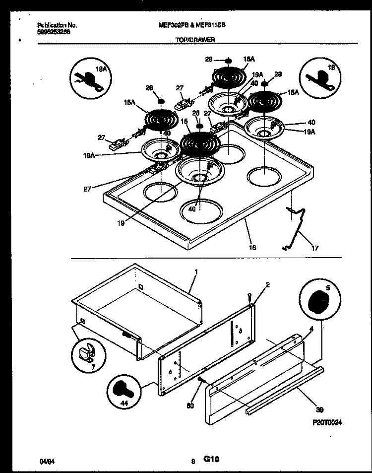 COOKTOP AND DRAWER PARTS Diagram and Parts List for MEF311SBDA  Frigidaire Range