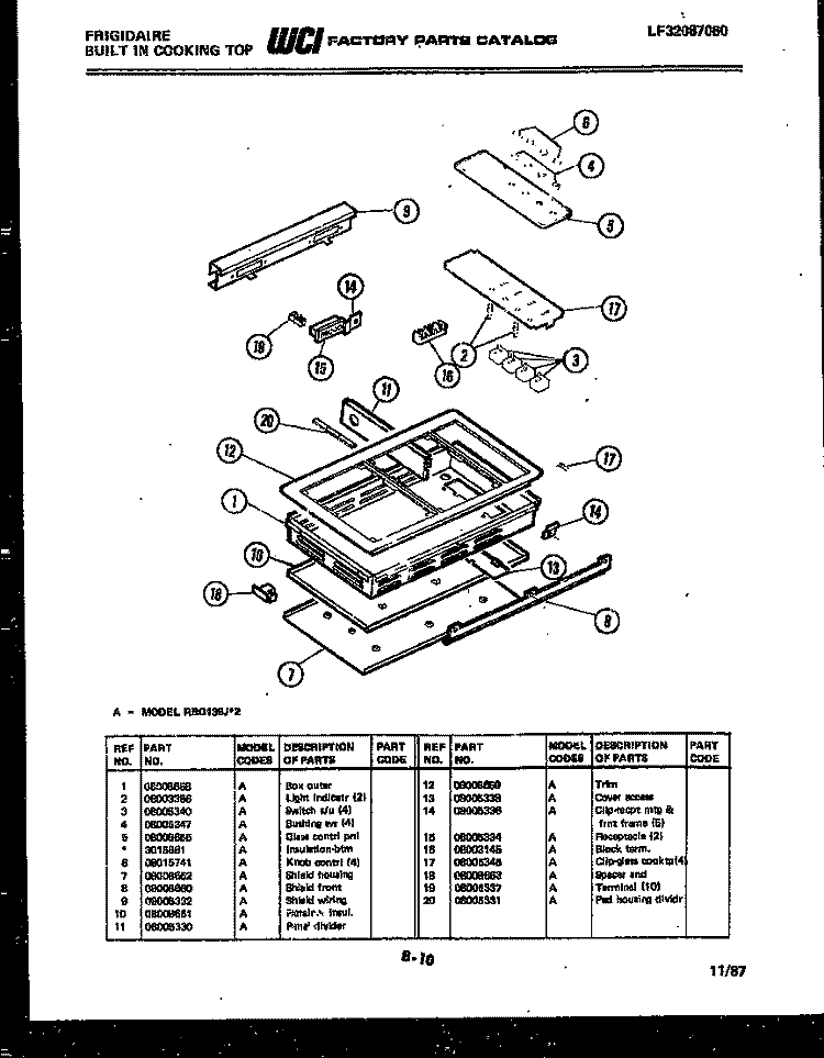 BODY PARTS Diagram and Parts List for RBQ139J2  Frigidaire Cooktop