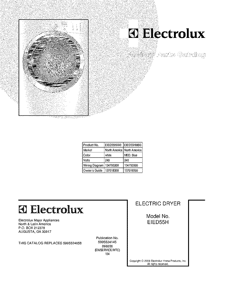 COVER Diagram and Parts List for EIED55HMB0  Electrolux Dryer