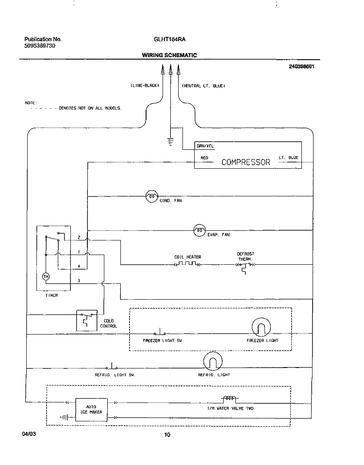WIRING SCHEMATIC Diagram and Parts List for GLHT184RAQ8  Frigidaire Refrigerator