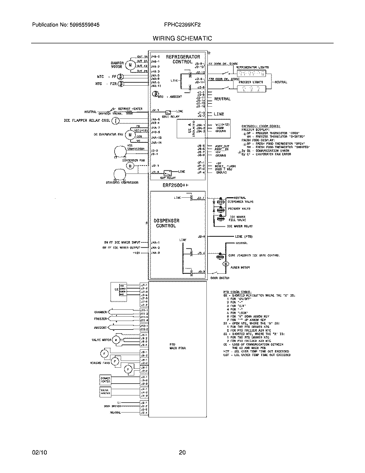 WIRING SCHEMATIC Diagram and Parts List for FPHC2399KF2  Frigidaire Refrigerator