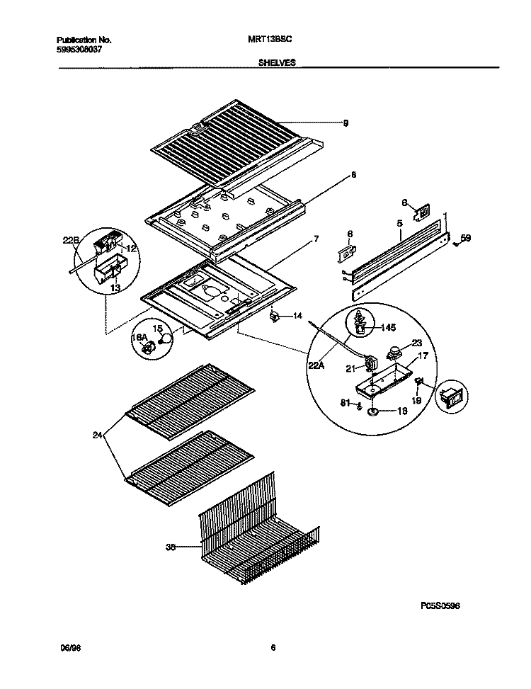 SHELVES Diagram and Parts List for MRT13BSCW3  Frigidaire Refrigerator
