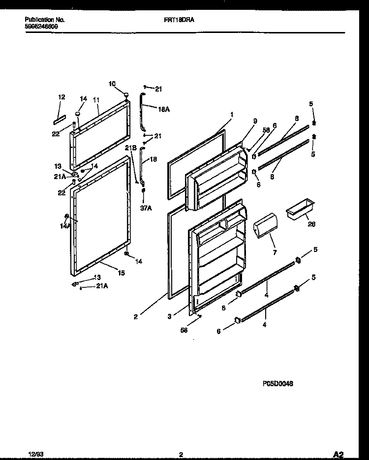 DOOR PARTS Diagram and Parts List for FRT18DRAW0  Frigidaire Refrigerator