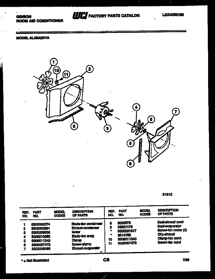AIR HANDLING PARTS Diagram and Parts List for AL05A2RYA  Gibson Air Conditioner