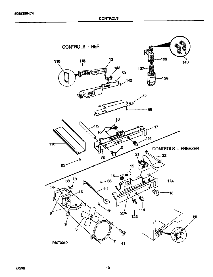 CONTROLS Diagram and Parts List for FRS26ZGGB0  Frigidaire Refrigerator
