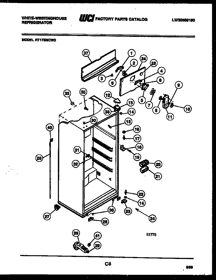 CABINET PARTS Diagram and Parts List for RT175MCF0  Frigidaire Refrigerator