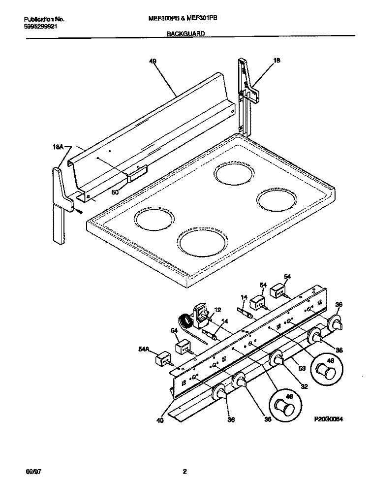 BACKGUARD Diagram and Parts List for MEF301PBWK  Frigidaire Range