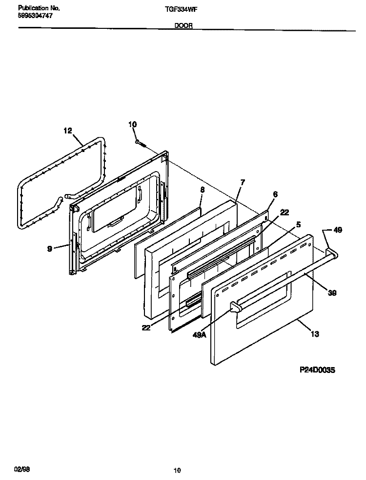DOOR Diagram and Parts List for TGF334WFSD  Tappan Range