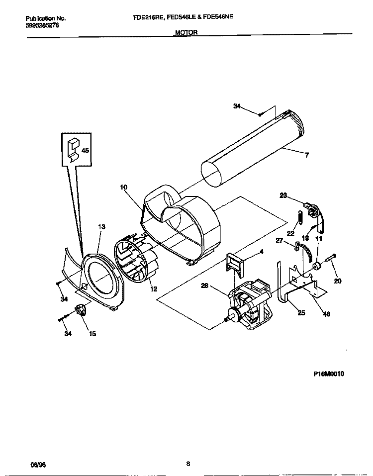MOTOR Diagram and Parts List for FDE546NES0  Frigidaire Dryer