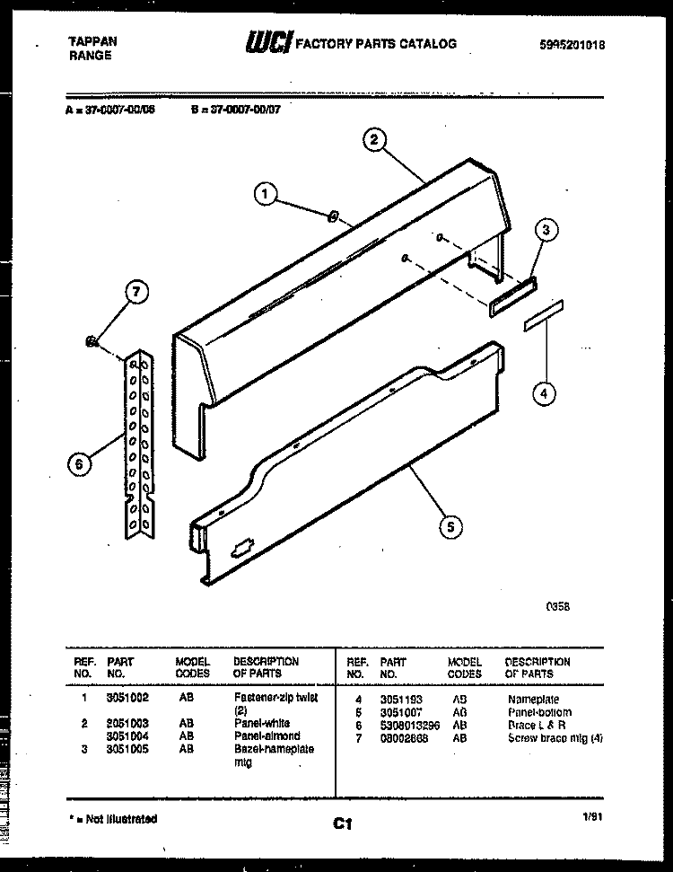 BACKGUARD Diagram and Parts List for 37-0007-00-06  Tappan Range