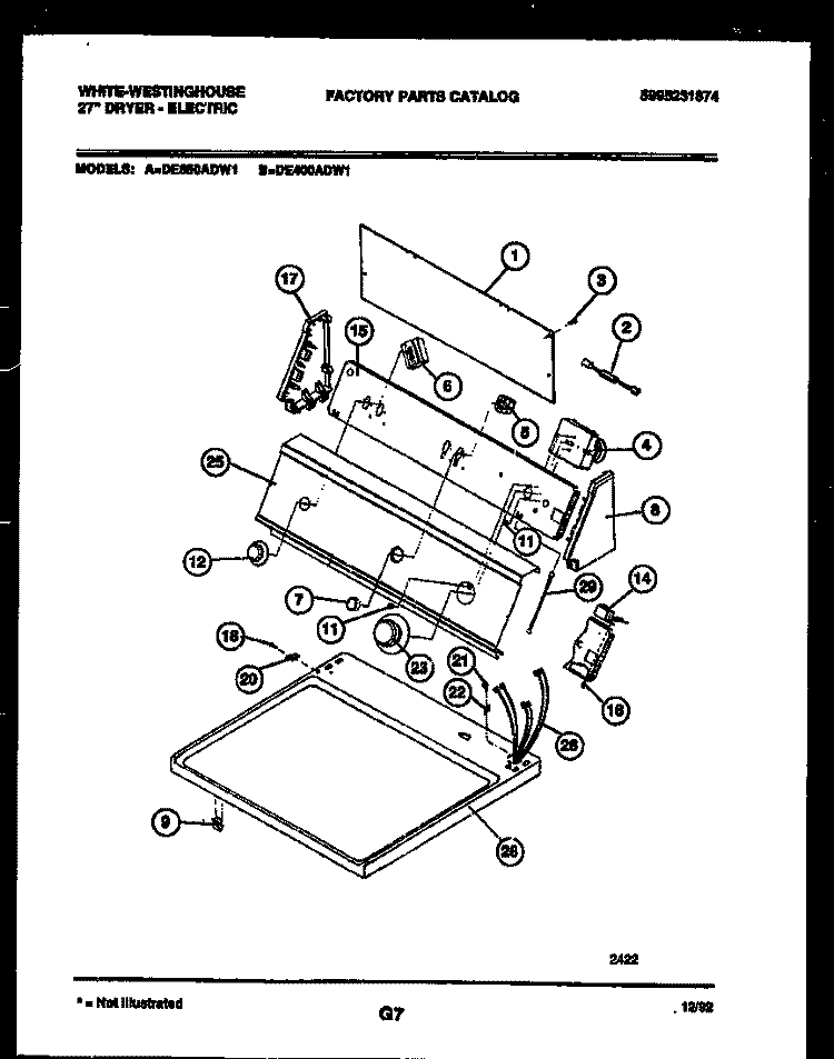 CONSOLE AND CONTROL PARTS Diagram and Parts List for DE400ADD1  Frigidaire Dryer