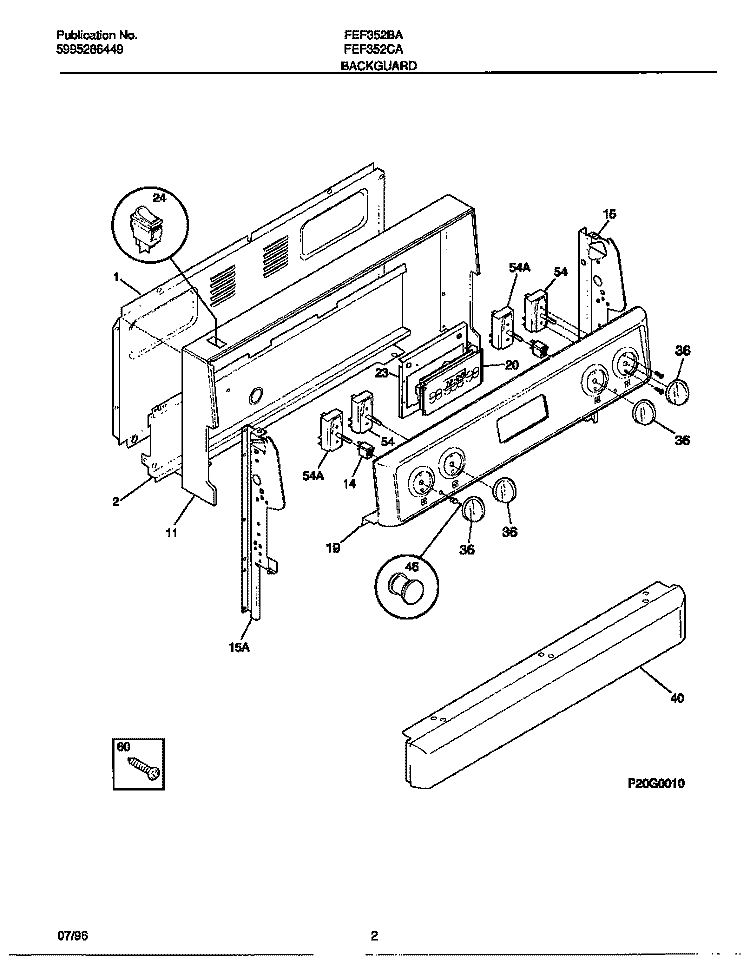 BACKGUARD Diagram and Parts List for FEF352CASF  Frigidaire Range