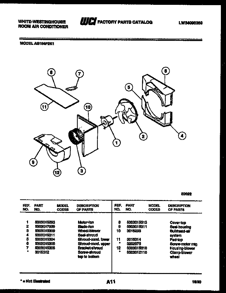 AIR HANDLING PARTS Diagram and Parts List for AS184P2K1  Frigidaire Air Conditioner