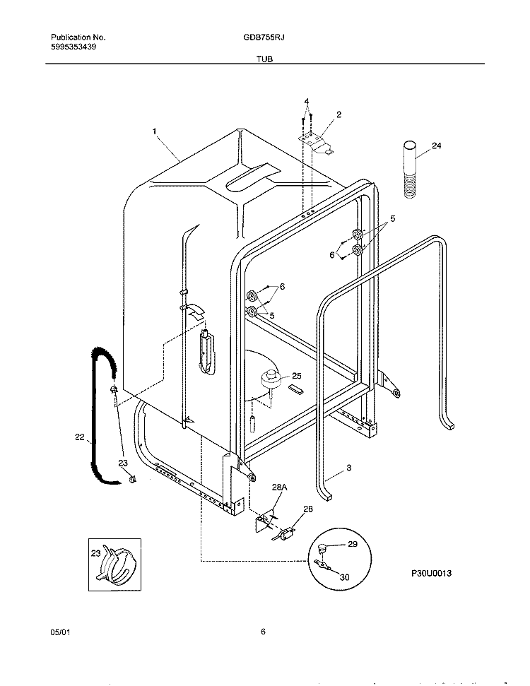 TUB Diagram and Parts List for GDB755RJS1  Gibson Dishwasher