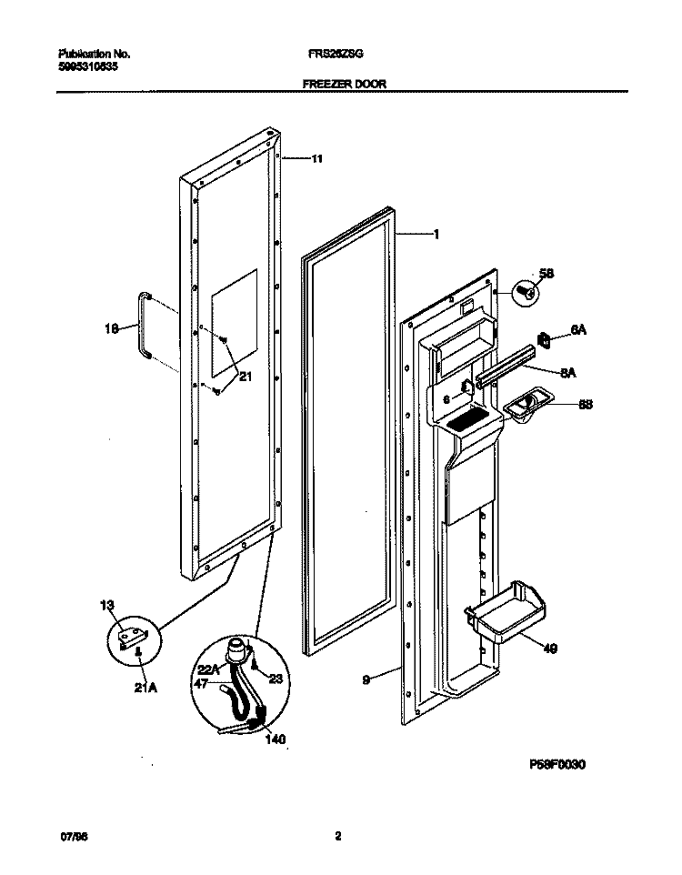 FREEZER DOOR Diagram and Parts List for FRS26ZSGB0  Frigidaire Refrigerator