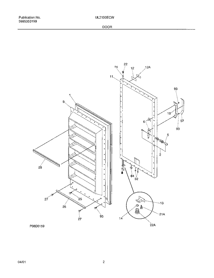 DOOR Diagram and Parts List for UL2100ECW3  Electrolux Freezer