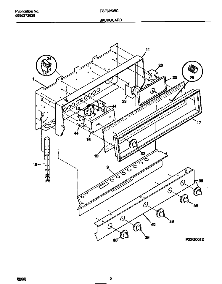 BACKGUARD Diagram and Parts List for TGF605WCDA  Tappan Range