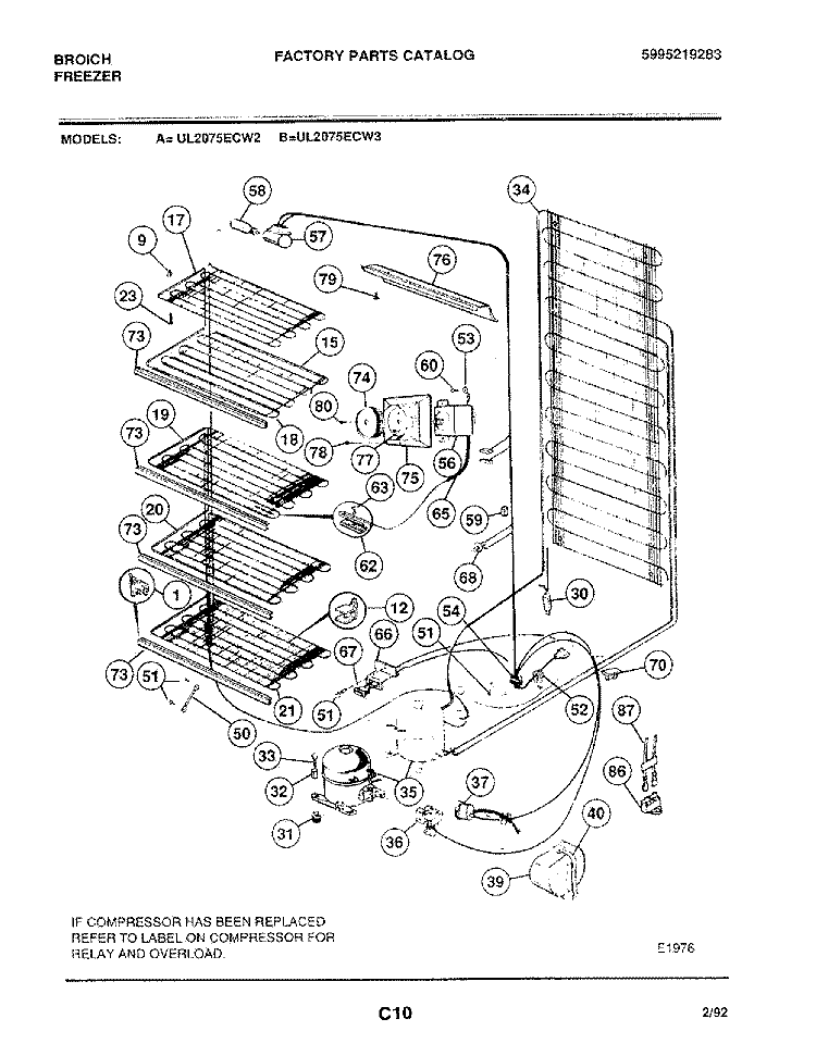 SYSTEM Diagram and Parts List for UL2075ECW2  Frigidaire Freezer