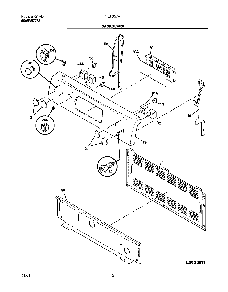 BACKGUARD Diagram and Parts List for FEF357ASB  Frigidaire Range
