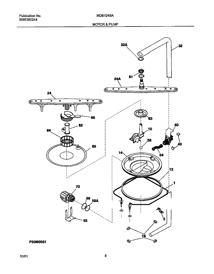 MOTOR & PUMP Diagram and Parts List for MDB124BAB0  Uni Dishwasher