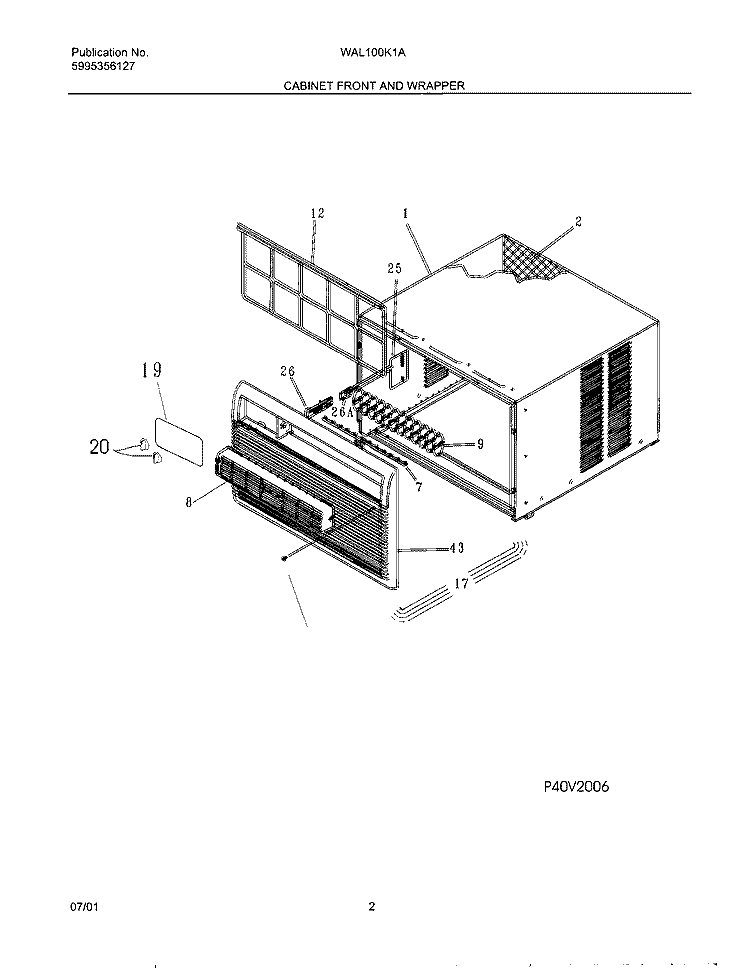 WRAPPER Diagram and Parts List for WAL100K1A1  Westinghouse Air Conditioner