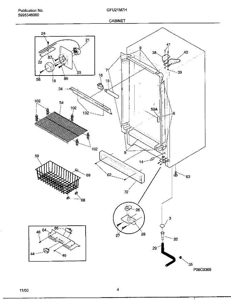 CABINET Diagram and Parts List for GFU21M7HW1  Gibson Freezer