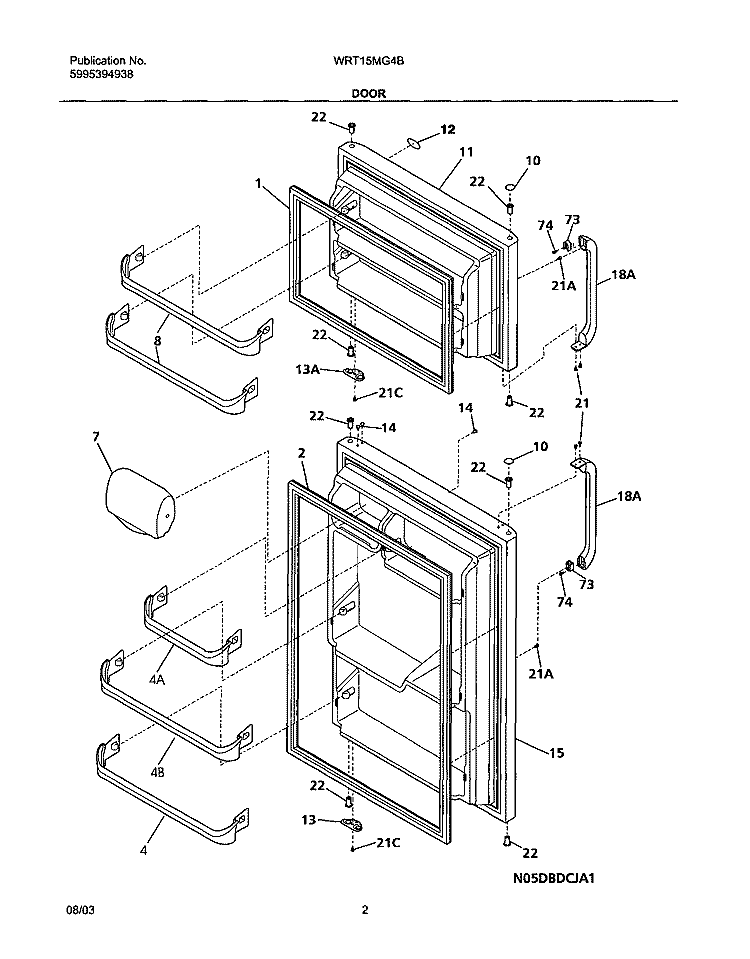 DOOR Diagram and Parts List for WRT15MG4BQ0  Westinghouse Refrigerator