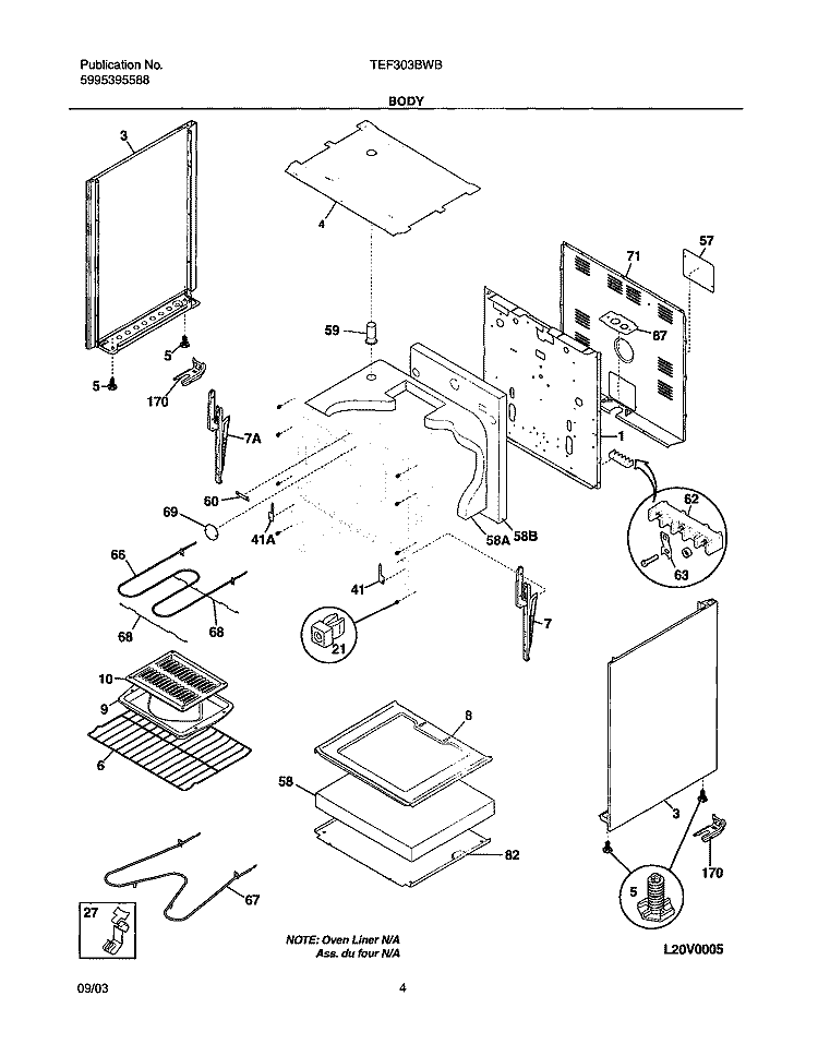 BODY Diagram and Parts List for TEF303BWB  Tappan Range