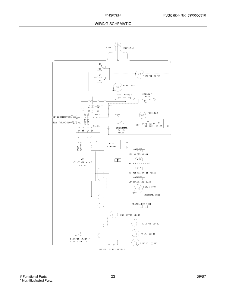 WIRING SCHEMATIC Diagram and Parts List for PHS67EHSB6  Frigidaire Refrigerator