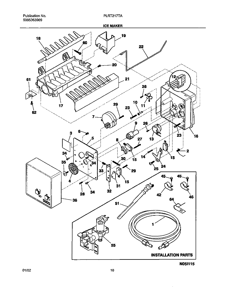 ICE MAKER Diagram and Parts List for PLRT217TAB1  Frigidaire Refrigerator
