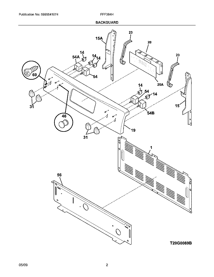 BACKGUARD Diagram and Parts List for FFF384HCA  Frigidaire Range