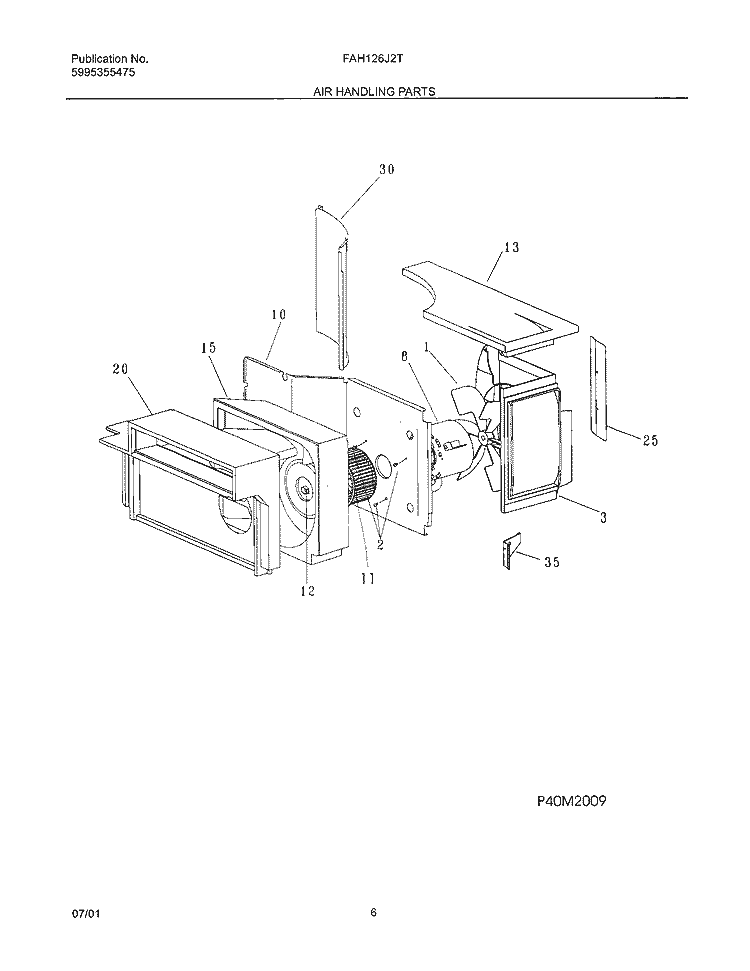 AIR HANDLING PARTS Diagram and Parts List for FAH126J2T2  Frigidaire Air Conditioner