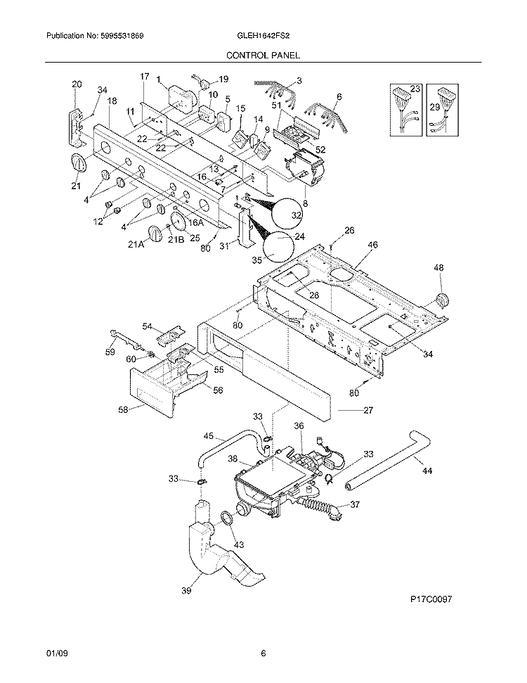 CONTROL PANEL Diagram and Parts List for GLEH1642FS2  Frigidaire Washer Dryer Combo