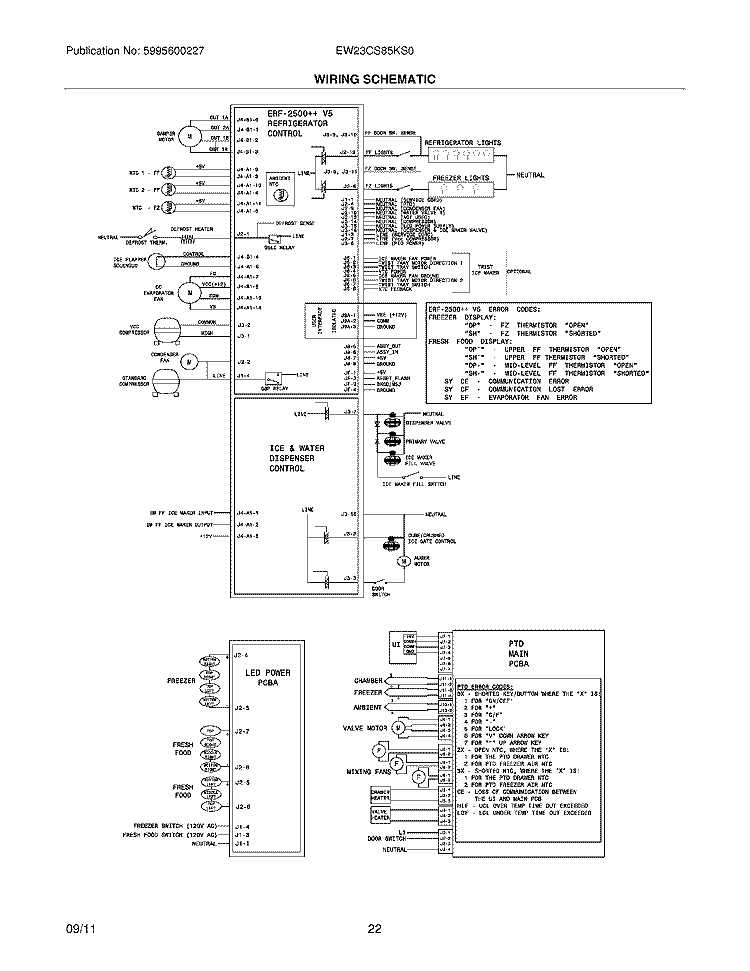 WIRING SCHEMATIC Diagram and Parts List for EW23CS85KS0  Electrolux Refrigerator