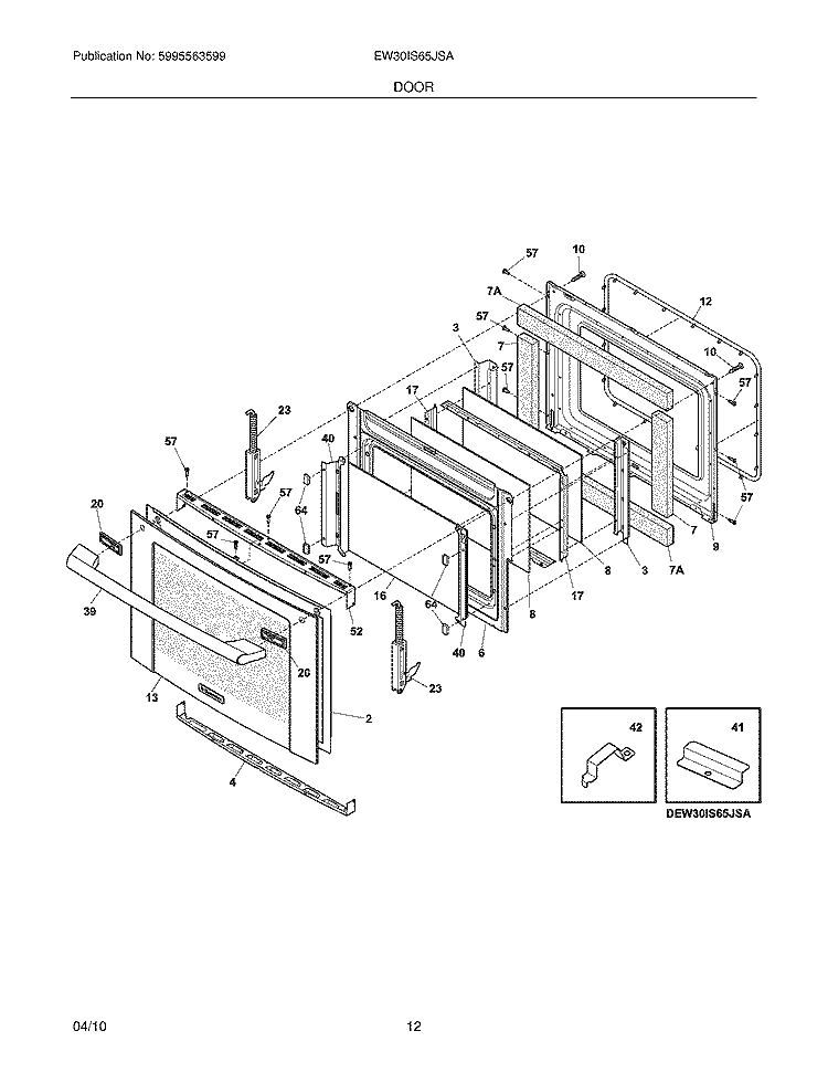 DOOR Diagram and Parts List for EW30IS65JSA  Electrolux Range