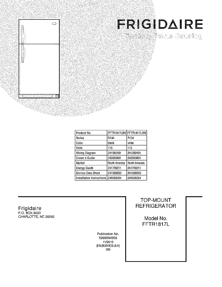 COVER Diagram and Parts List for FFTR1817LB6  Frigidaire Refrigerator