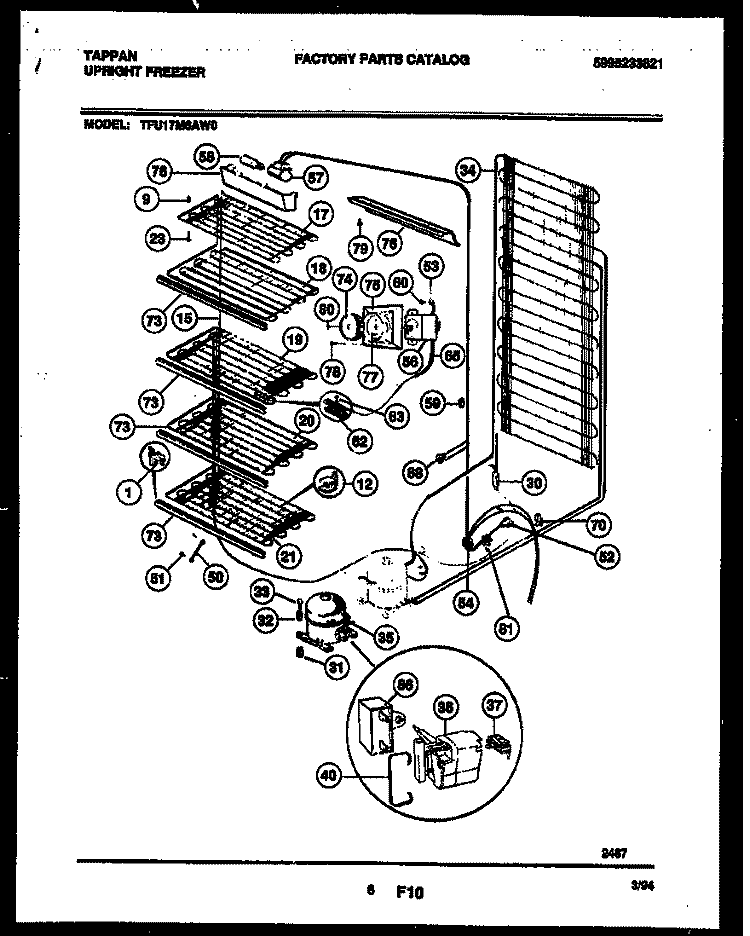 SYSTEM AND ELECTRICAL PARTS Diagram and Parts List for TFU17M6AW0  Tappan Freezer