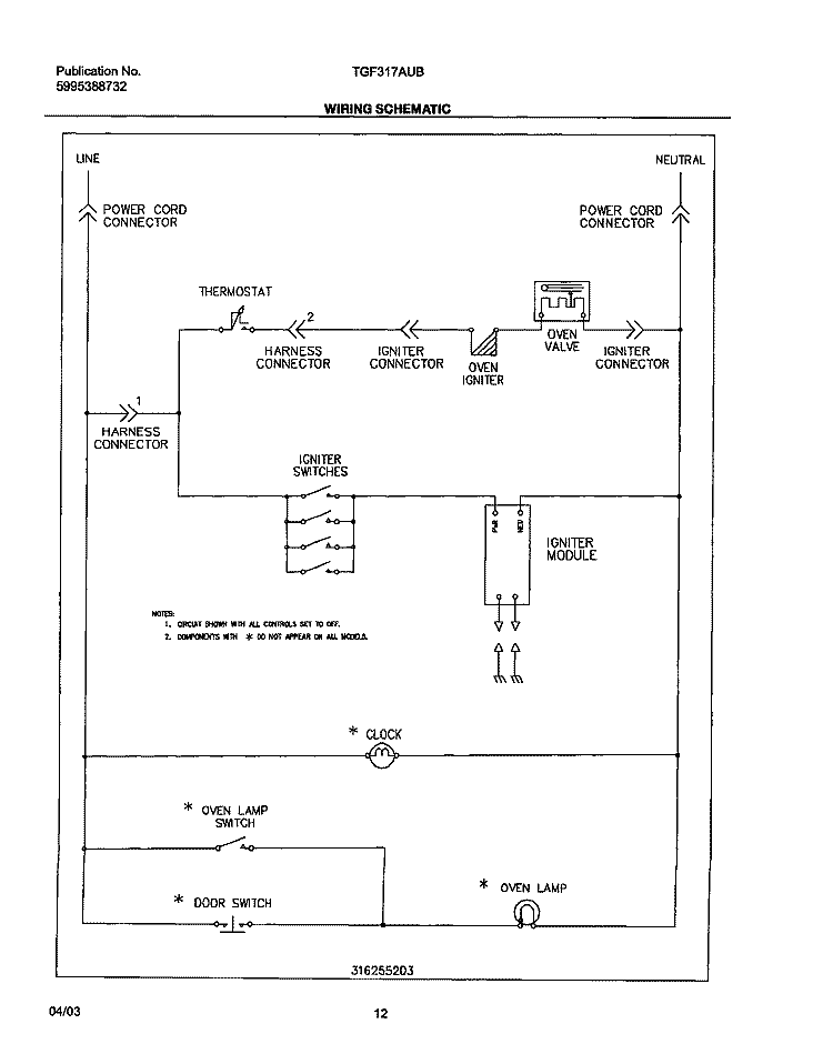 WIRING SCHEMATIC Diagram and Parts List for TGF317AUB  Tappan Range