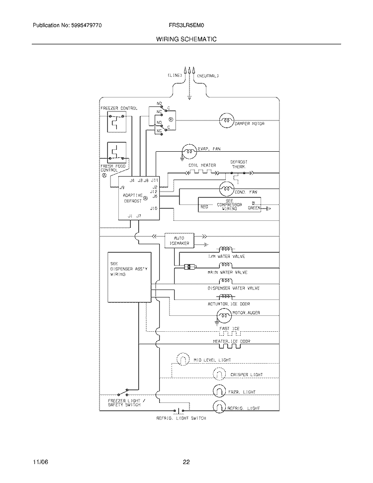 WIRING SCHEMATIC Diagram and Parts List for FRS3LR5EM0  Frigidaire Refrigerator