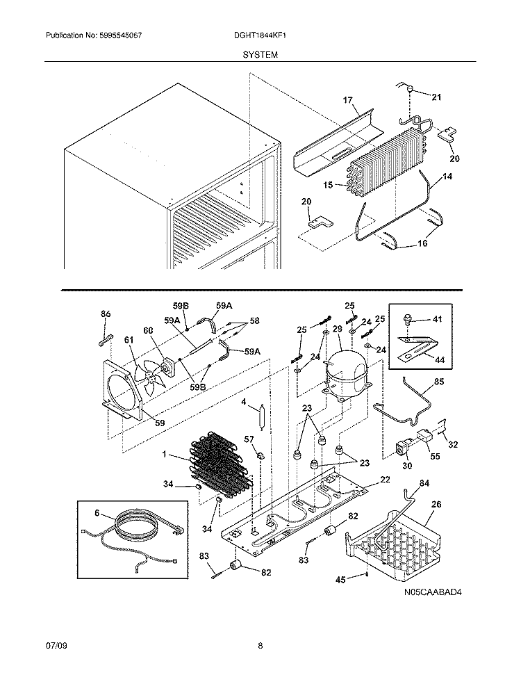 SYSTEM Diagram and Parts List for DGHT1844KF1  Frigidaire Refrigerator