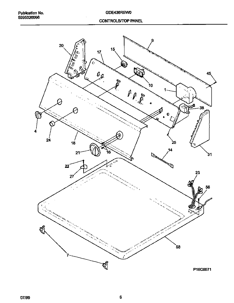 P16C0071 CONTROL PANEL Diagram and Parts List for GDE436REW0  Gibson Dryer