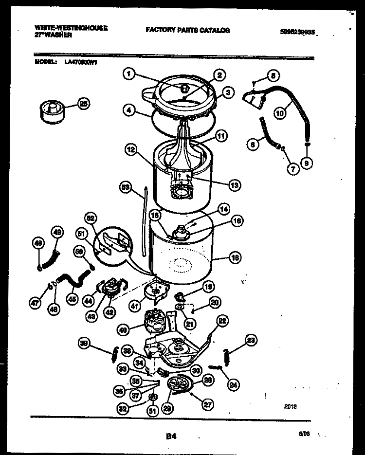 TUB DETAIL Diagram and Parts List for LA470BXD1  Frigidaire Washer
