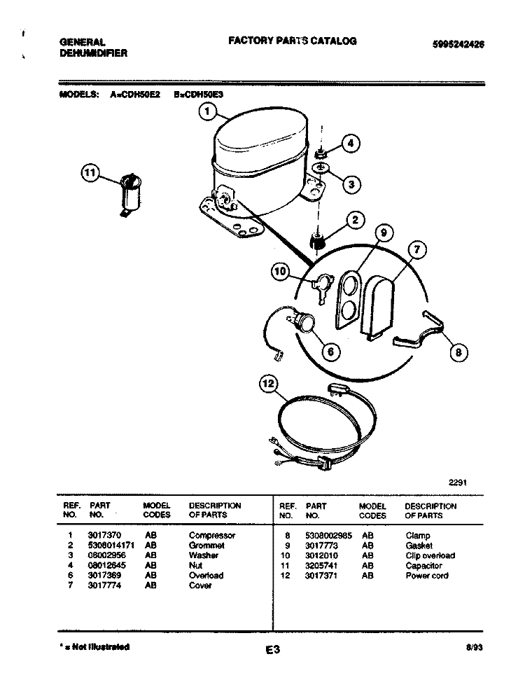 COMPRESSOR Diagram and Parts List for CDH50E2  Frigidaire Dehumidifier