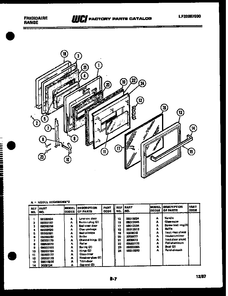 DOOR PARTS Diagram and Parts List for REG438QME0  Frigidaire Range