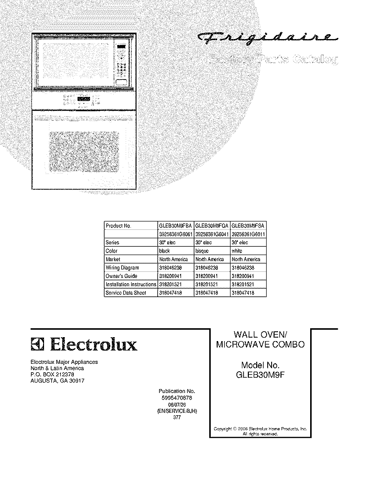 COVER Diagram and Parts List for GLEB30M9FQA  Frigidaire Microwave Oven Combo