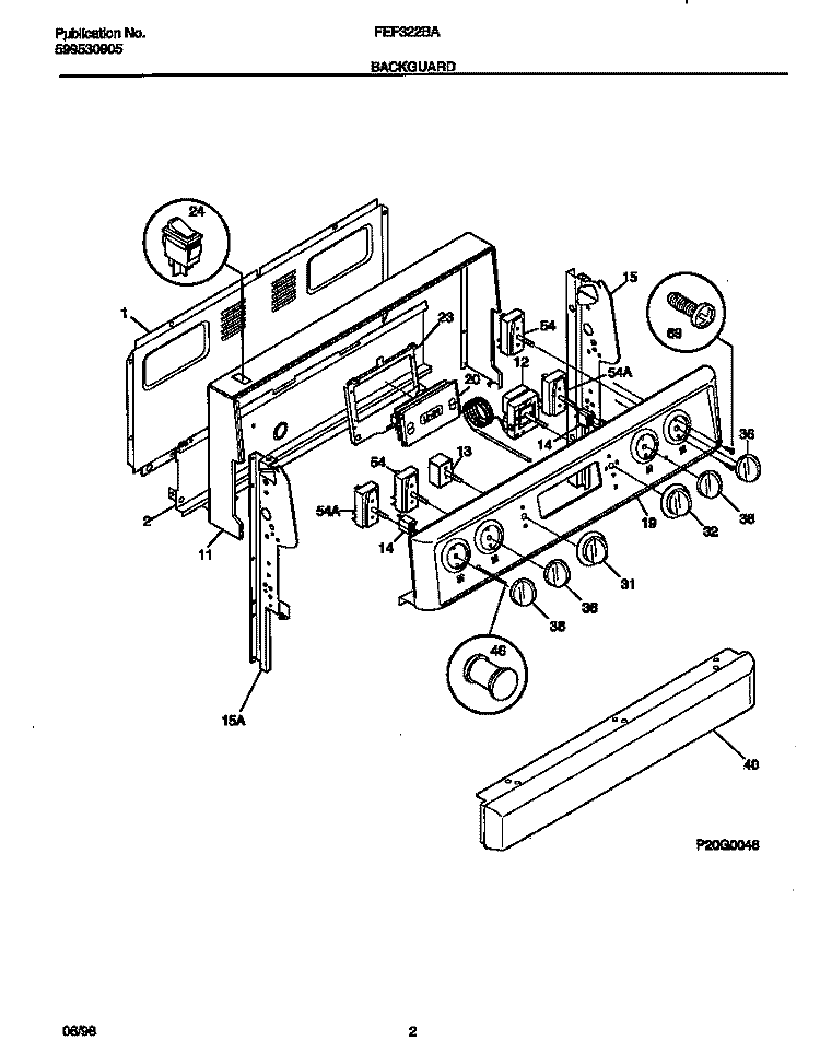 BACKGUARD Diagram and Parts List for FEF322BADH  Frigidaire Range