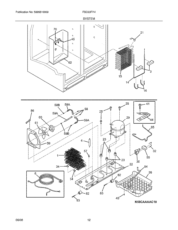 SYSTEM Diagram and Parts List for FSC23F7HB8  Frigidaire Refrigerator