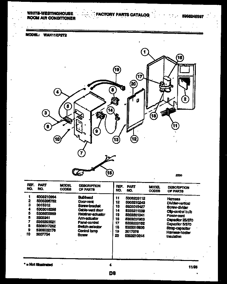 ELECTRICAL PARTS Diagram and Parts List for WAH11EP2T2  Frigidaire Air Conditioner