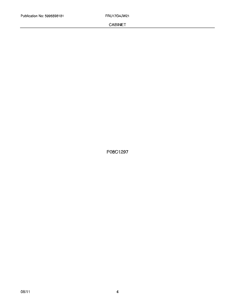 CABINET Diagram and Parts List for FRU17G4JW21  Frigidaire Refrigerator
