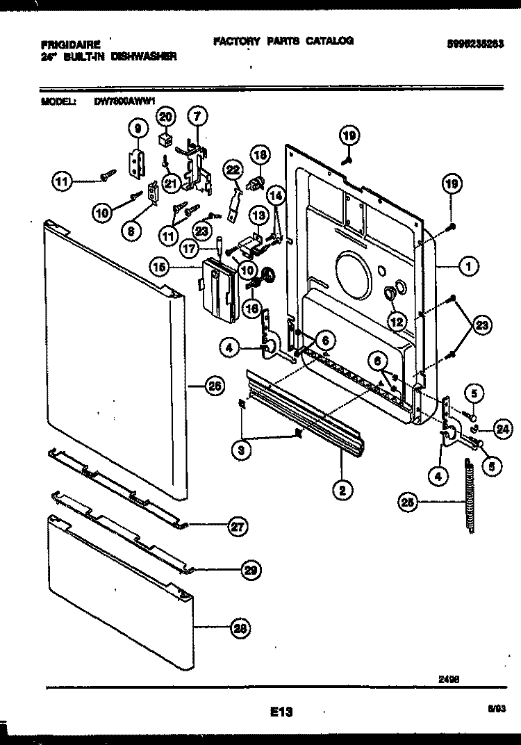 DOOR PARTS Diagram and Parts List for DW7800AWW1  Frigidaire Dishwasher